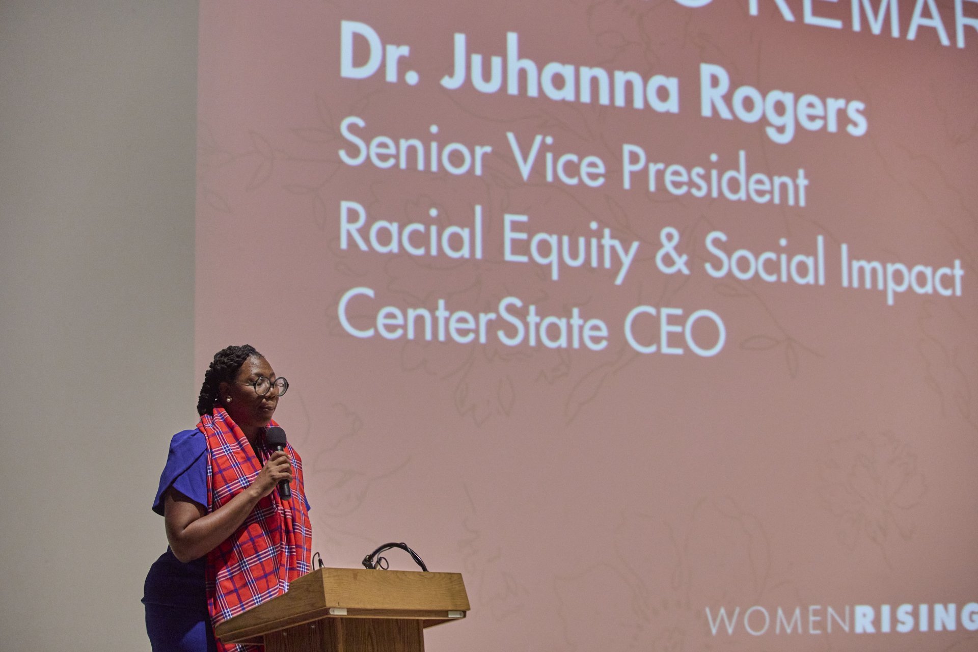 Dr. J speaking at Women's Rising