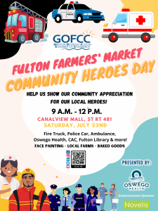 Join us for Community Heroes' Day at the Fulton Farmers' Market! Saturday, July 22nd from 9 am - 12 pm.