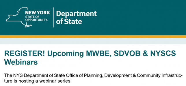REGISTER! Upcoming MWBE, SDVOB & NYSCS Webinars