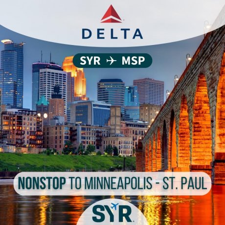 Delta Air Lines to Relaunch Year Round Daily Nonstop Service from Syracuse to Minneapolis-St. Paul
